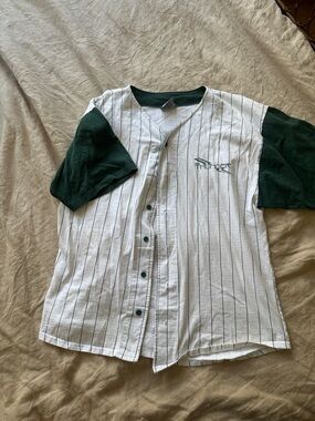 Vintage Baseball Button-Up Jersey in White and Dark Green